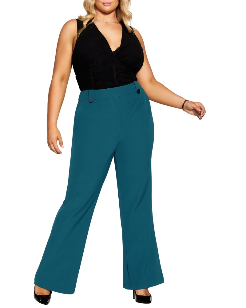 Front of a model wearing a size 14 Tina Luxe Pant in Jade by City Chic. | dia_product_style_image_id:300363